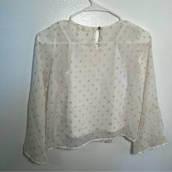 Copper Key Ruffle Blouse White Gold Metallic Squares - Picture 9 of 11